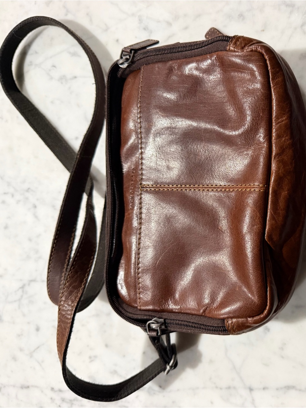 Jack Georges Voyager Double Zippered Leather Crossbody Bag